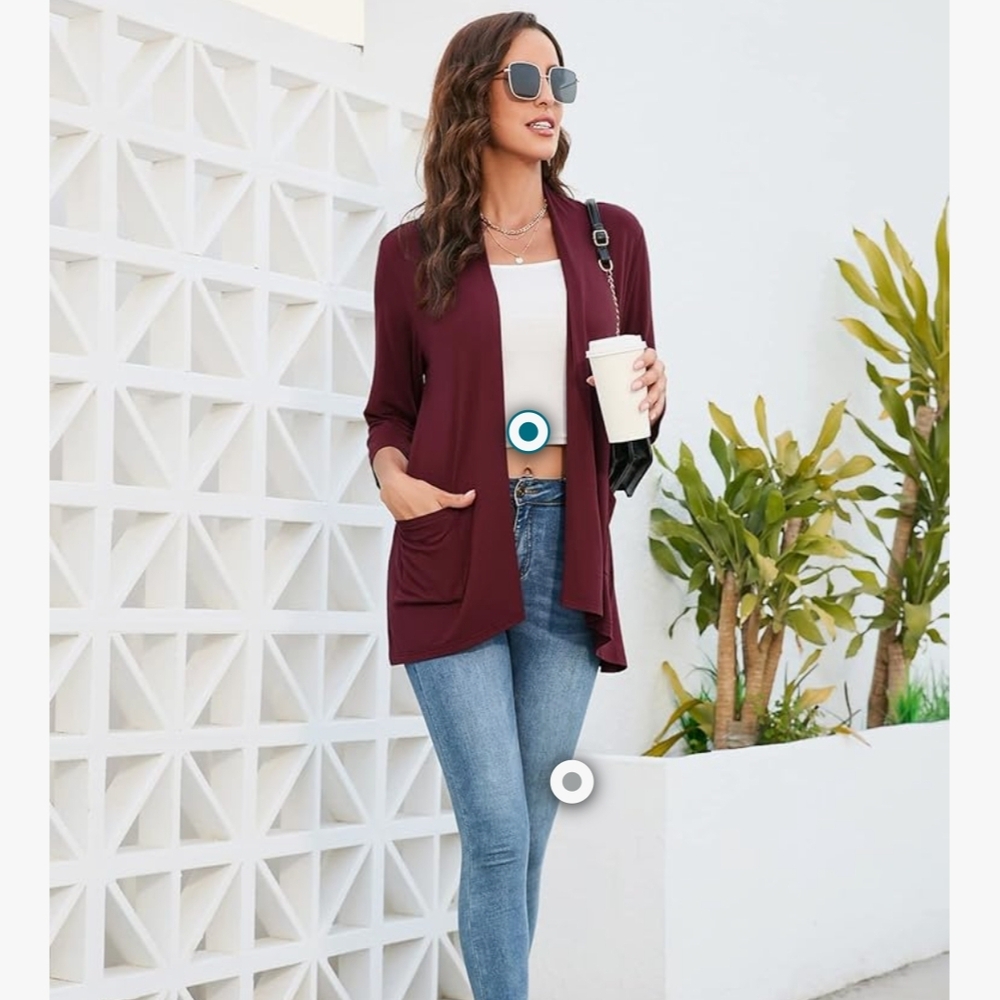 Women's Burgundy Light Weight 3/4 Sleeve Cardigan